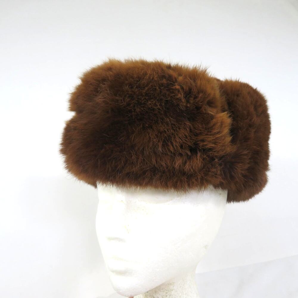 Fur Trapper Hat W/ Ear Flaps Brown Russian Mink? Measured 20" Head opening